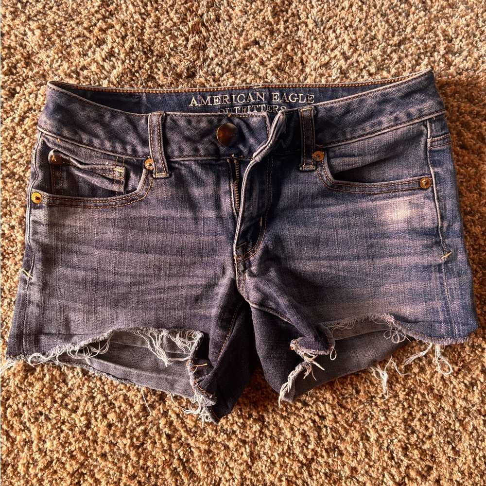 American Eagle Outfitters Distressed Dark Blue Jean Shorts